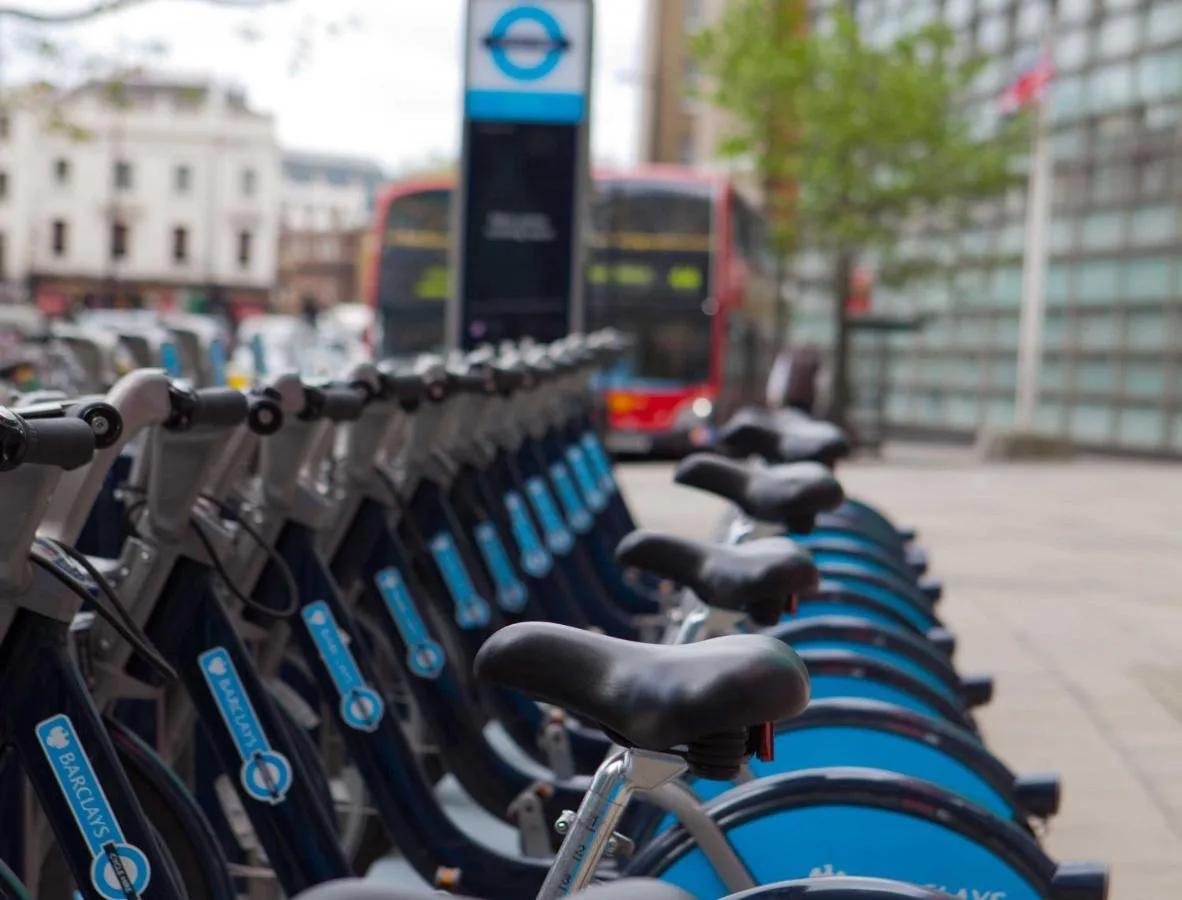 a row of bikes parked on a city street at The Z Hotel Victoria in London